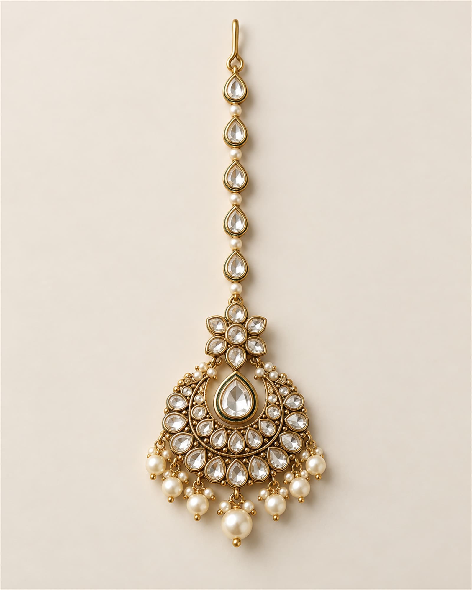 Kundan Maang Tikka — full view on ivory sweep